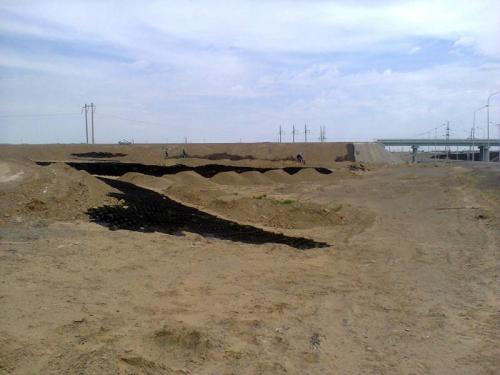 Заполнение георешетки связным грунтом, транспортная развязка ПК 753 Заполнение георешетки связным грунтом, транспортная развязка ПК 753